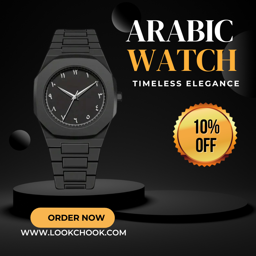 Arabic Aura Watch – Premium Metal Design | Waterproof | Stylish Black Look
